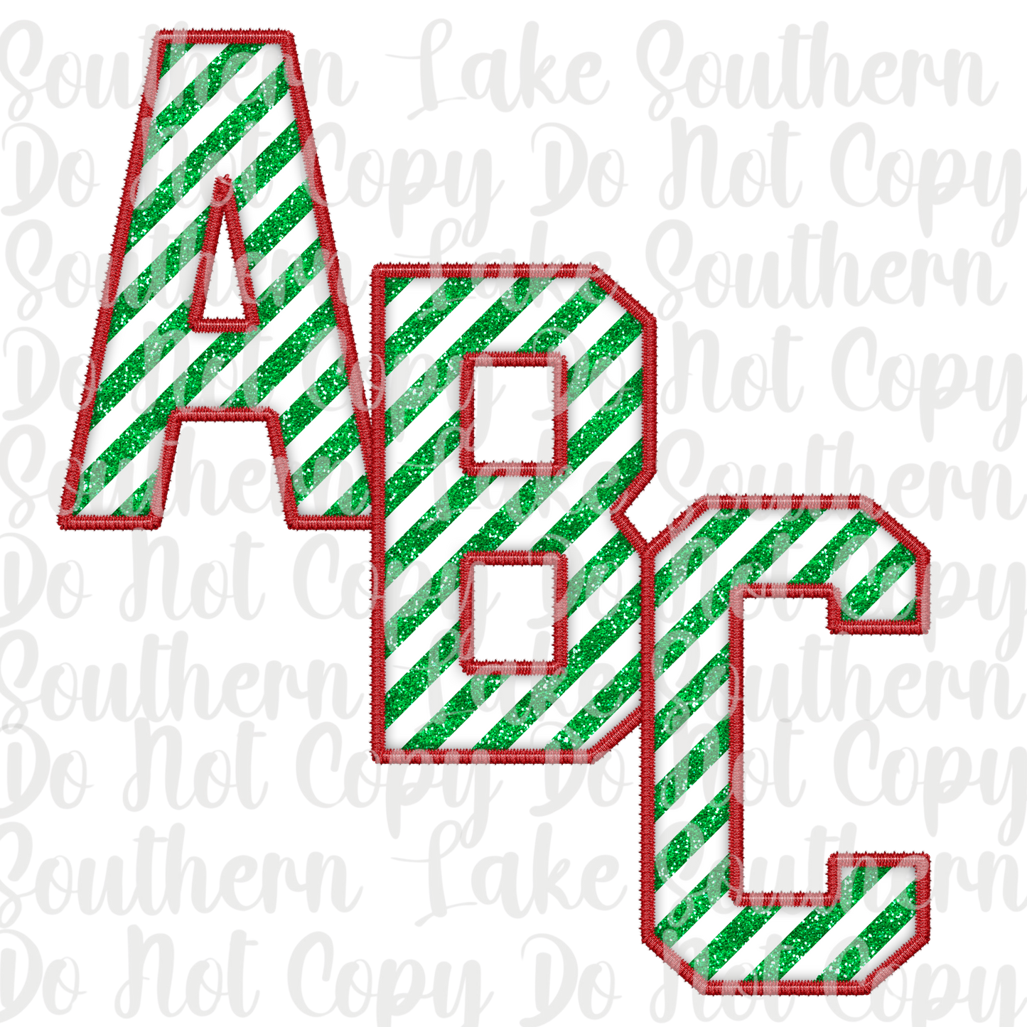 Green and White Candy Cane with Red Trim Alpha Set A-0 Digital Download Only