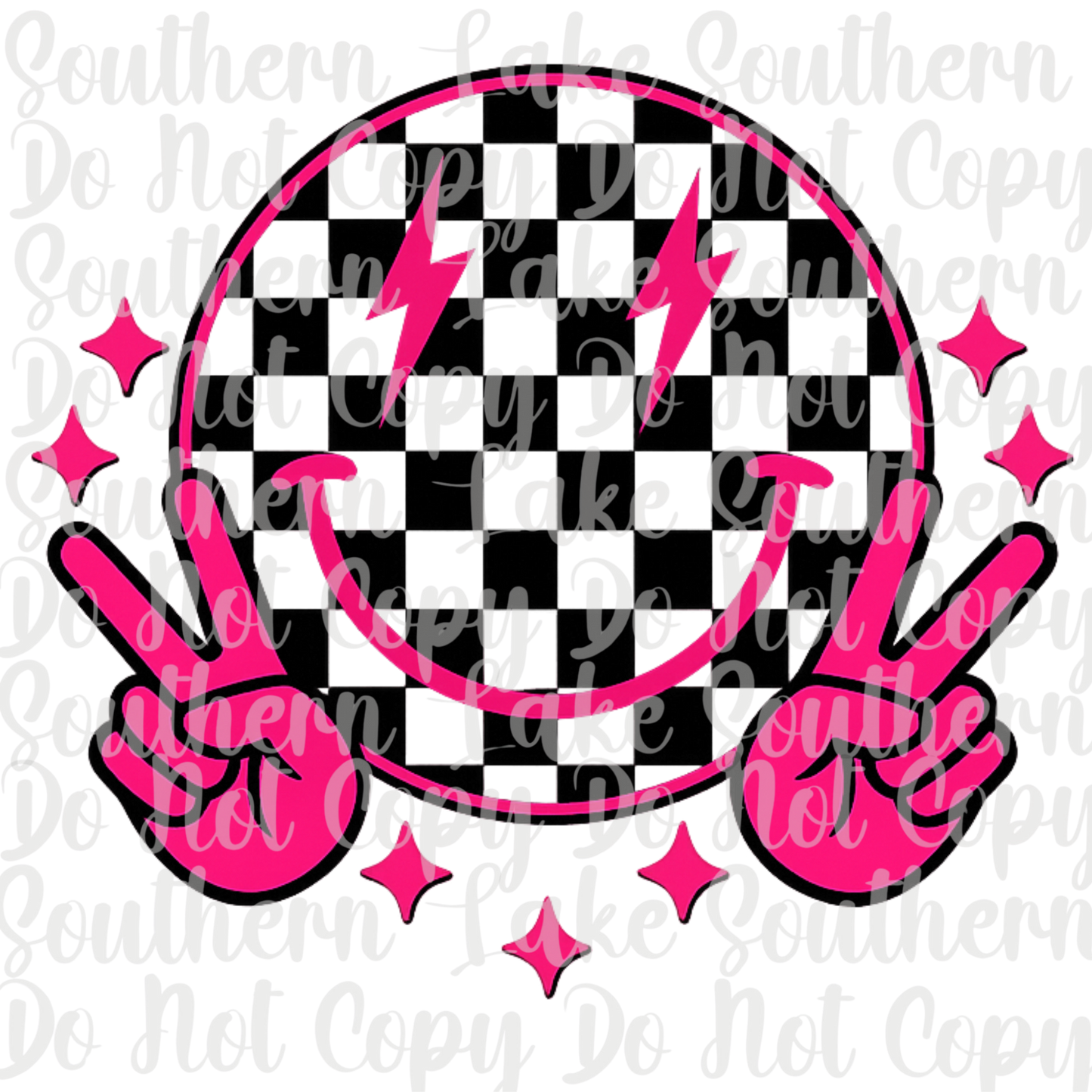 Pink Peace Sign Checkered Smiley DTF Single Print