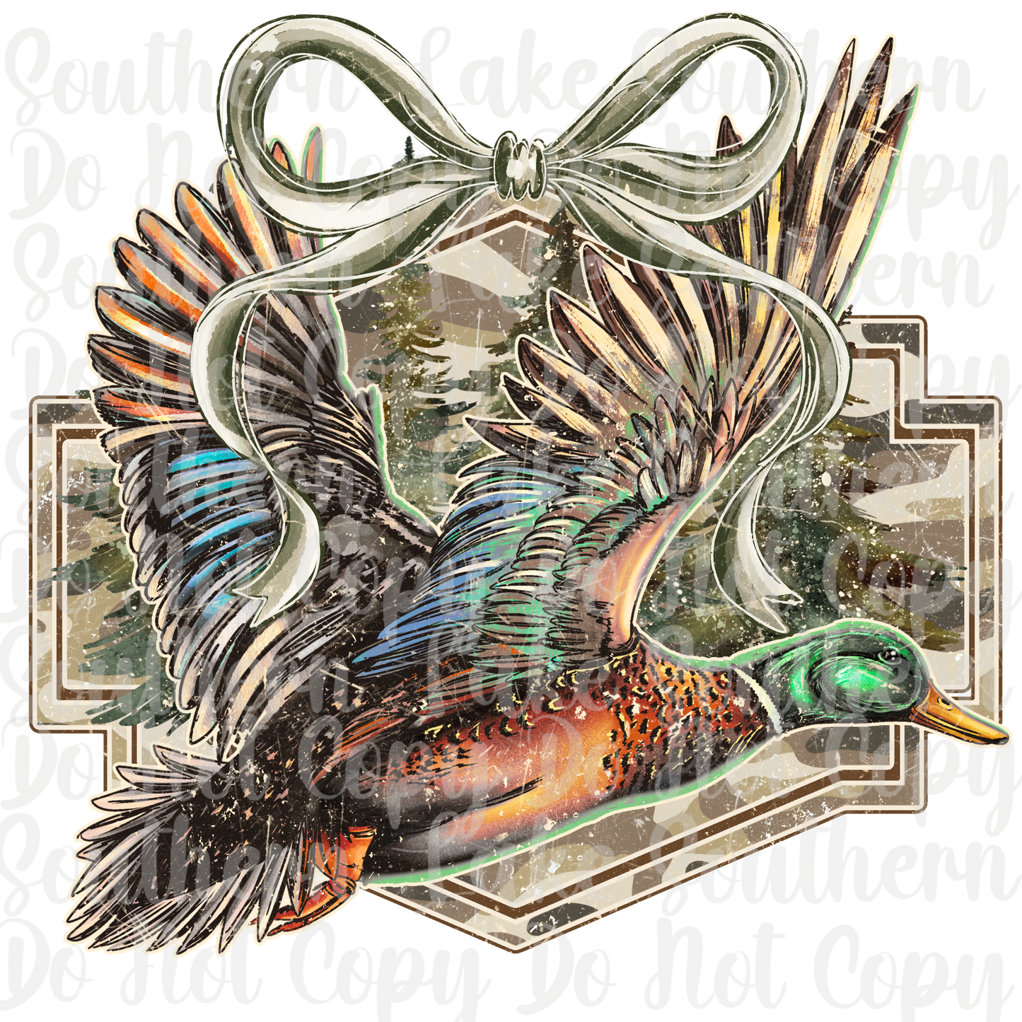 Duck With Green Bow Camo Plaque DTF Single Print