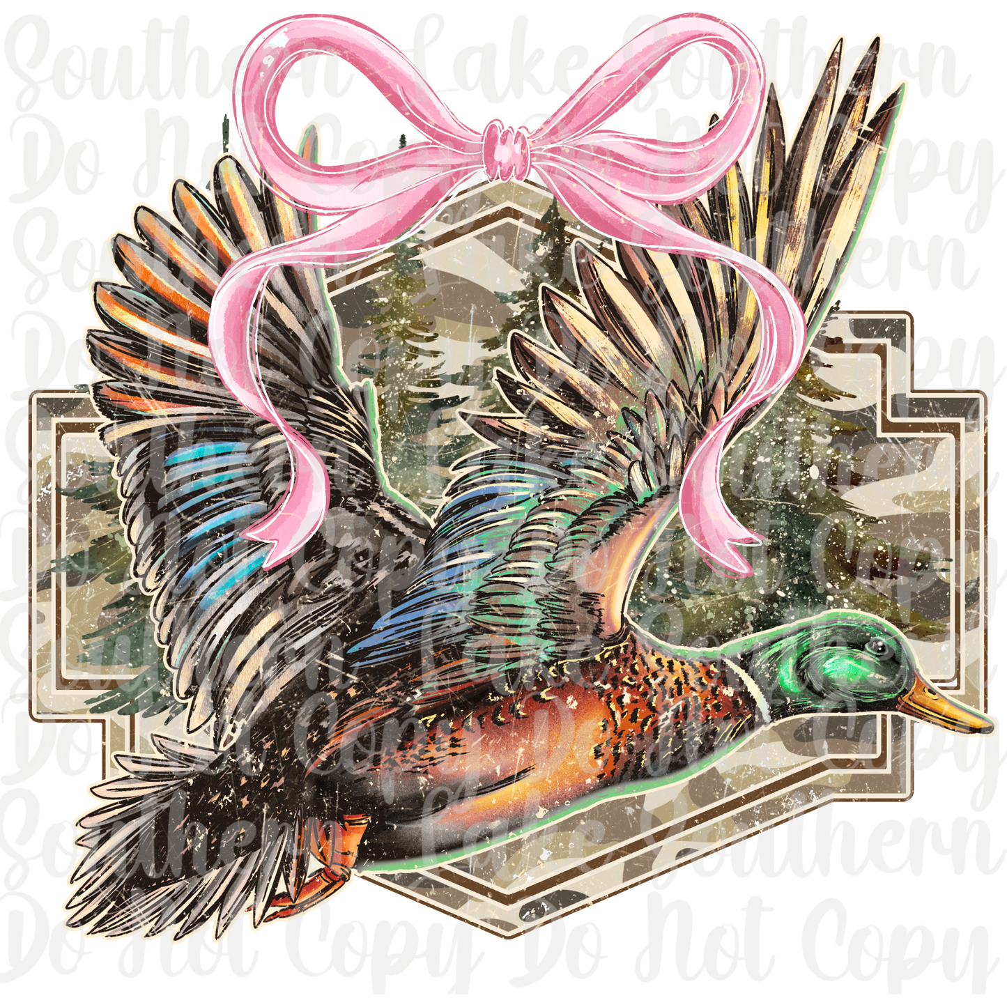 Duck With Pink Bow Camo Plaque DTF Single Print