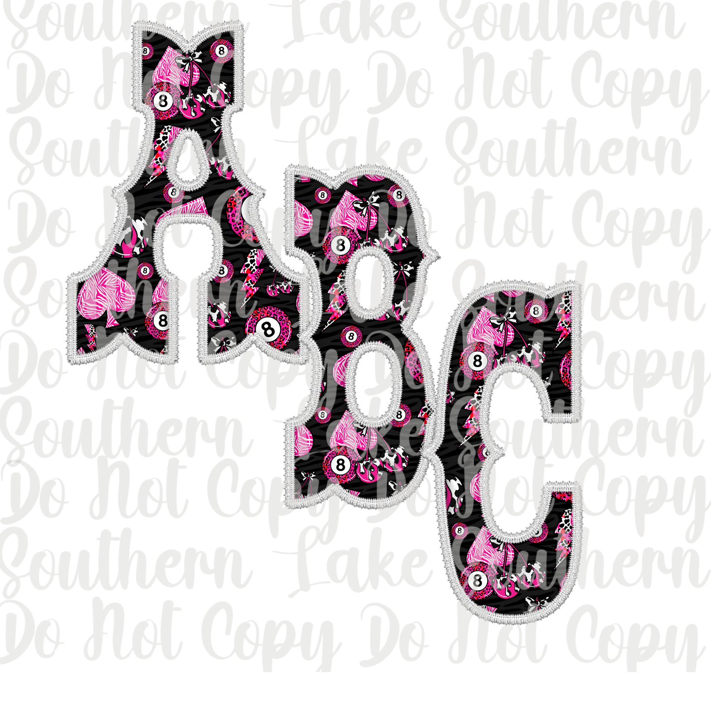 Black zebra w/ pink 8 balls and Cherries Alpha Set A-0 Digital Download Only