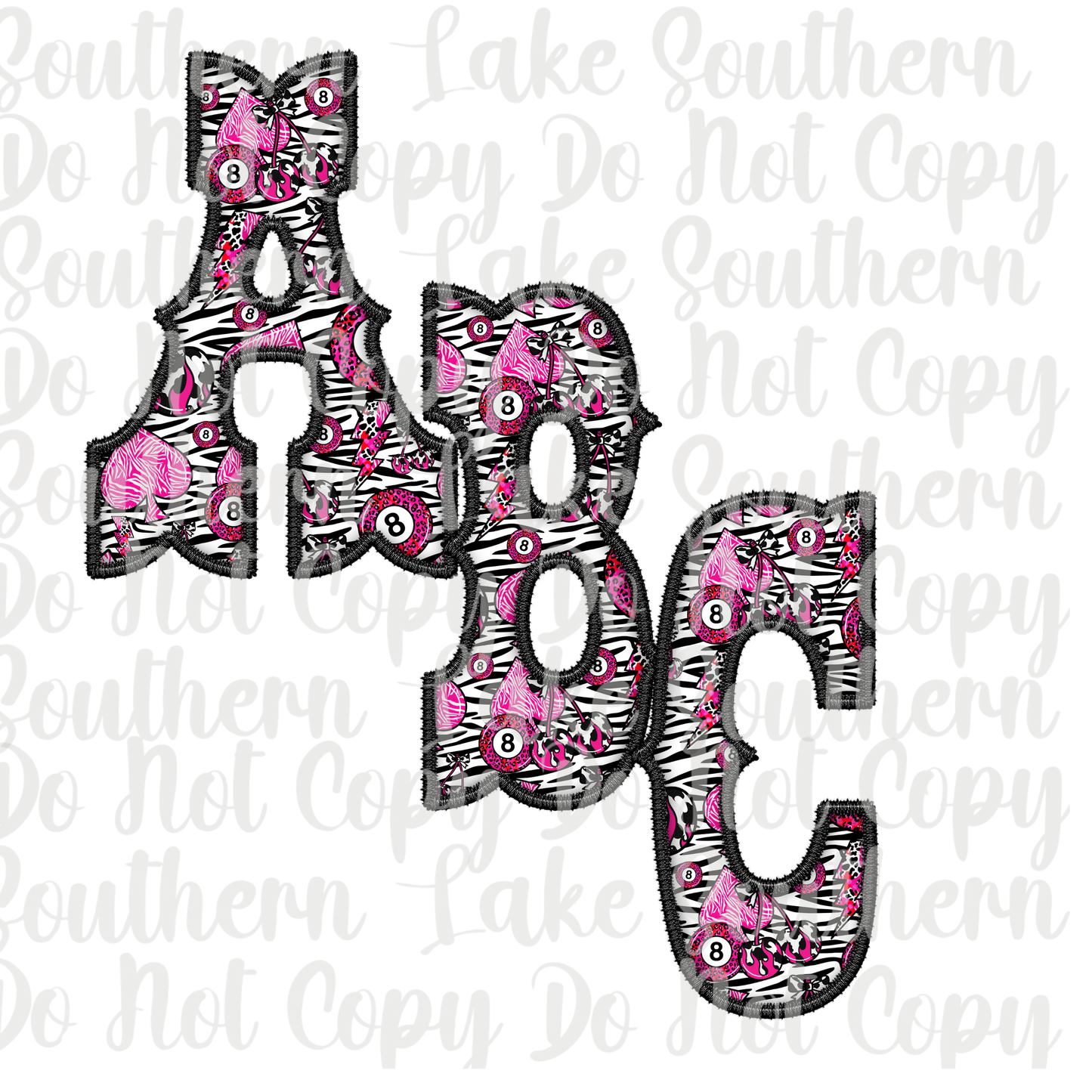 Black and white Zebra w/ Pink 8 Balls and Cherries Alpha Set A-0 Digital Download Only