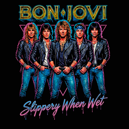 Bon Jovi Slippery When Wet DTF Single Print (For Black Fabrics Only)