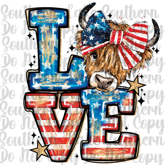 LOVE Highland Cow DTF Single Print