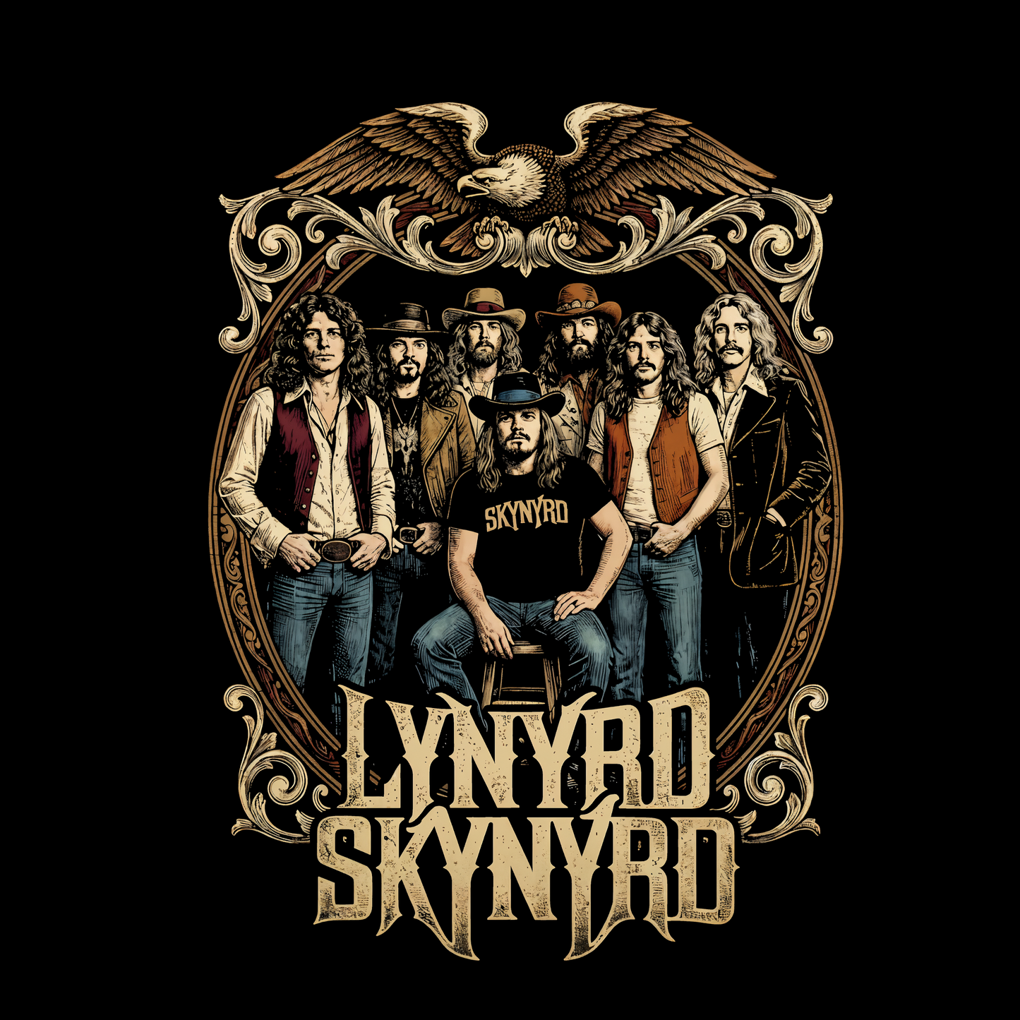 Lynyrd Skynyrd DTF Single Print ( For Black Fabrics Only)