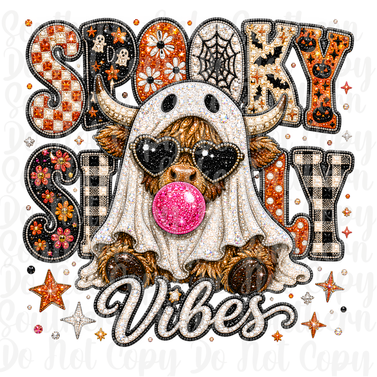 Spook Silly Vibes Sparkle Highland Cow DTF Single Print