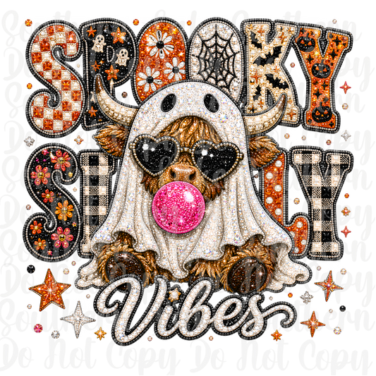 Spook Silly Vibes Sparkle Highland Cow DTF Single Print