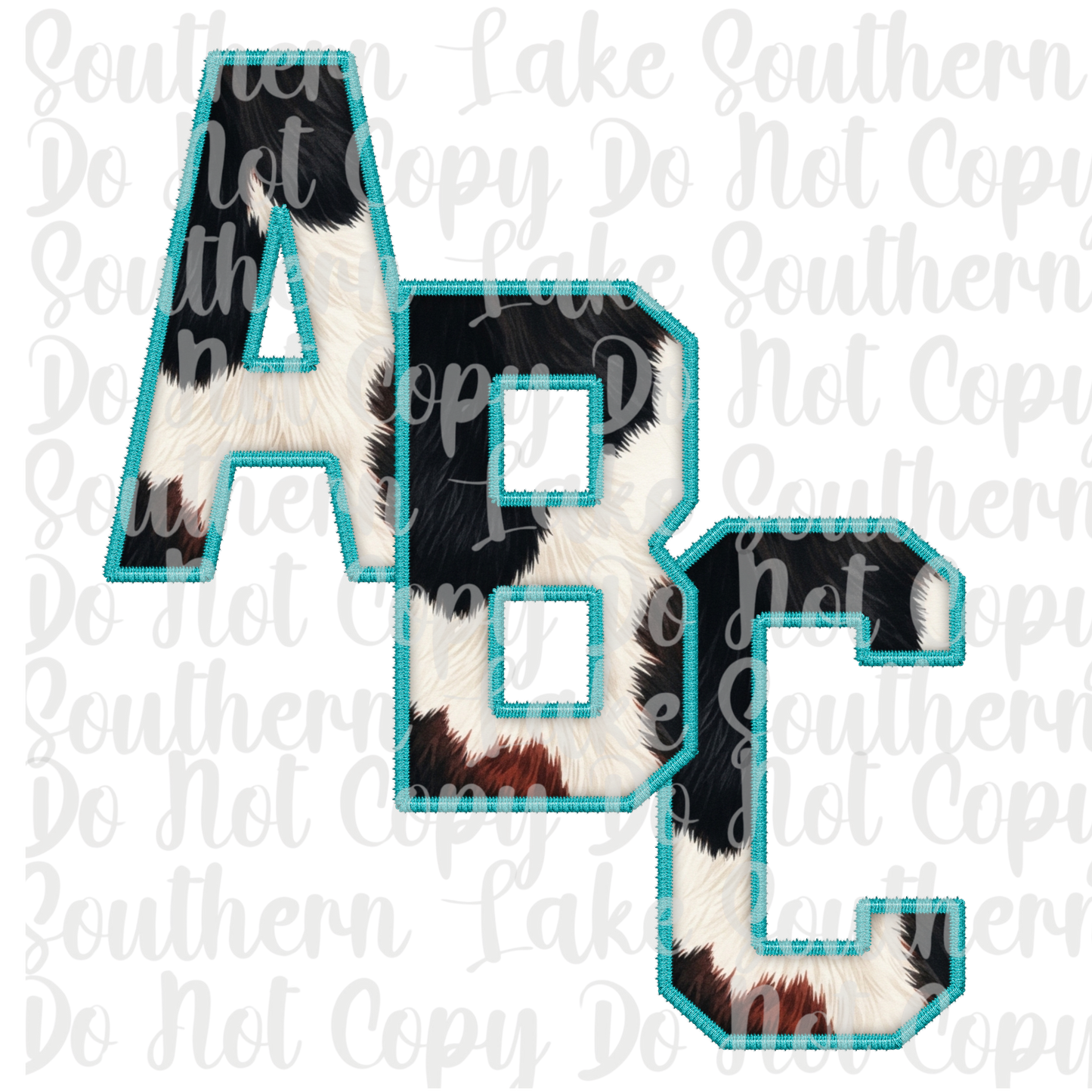 Cow Print with Teal Outline Alpha Set A-0 Digital Download Only