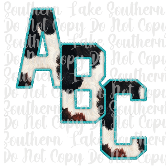 Cow Print with Teal Outline Alpha Set A-0 Digital Download Only