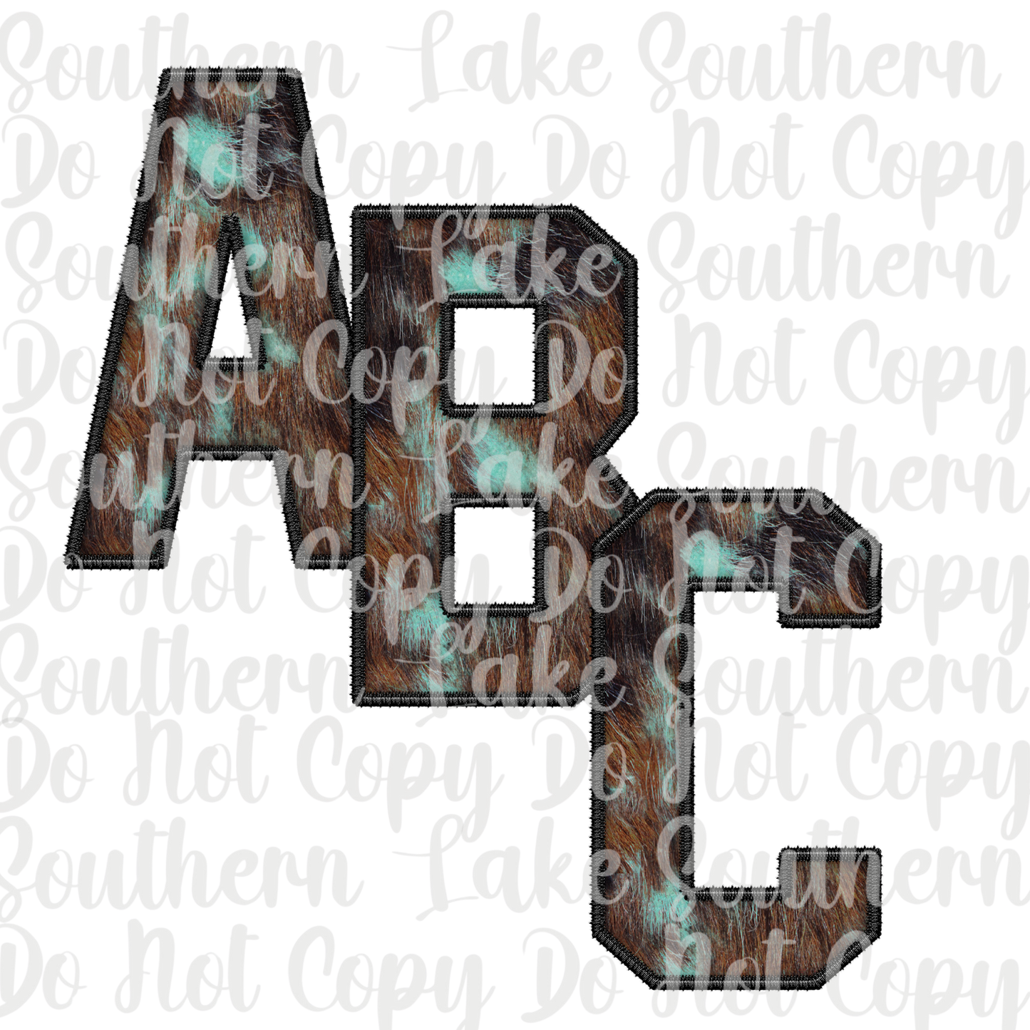 Brown and Teal Cow Print Alpha Set A-Z Digital Download Only