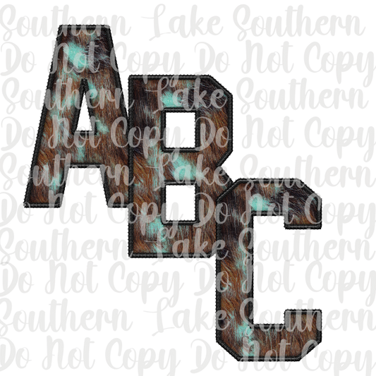 Brown and Teal Cow Print Alpha Set A-Z Digital Download Only