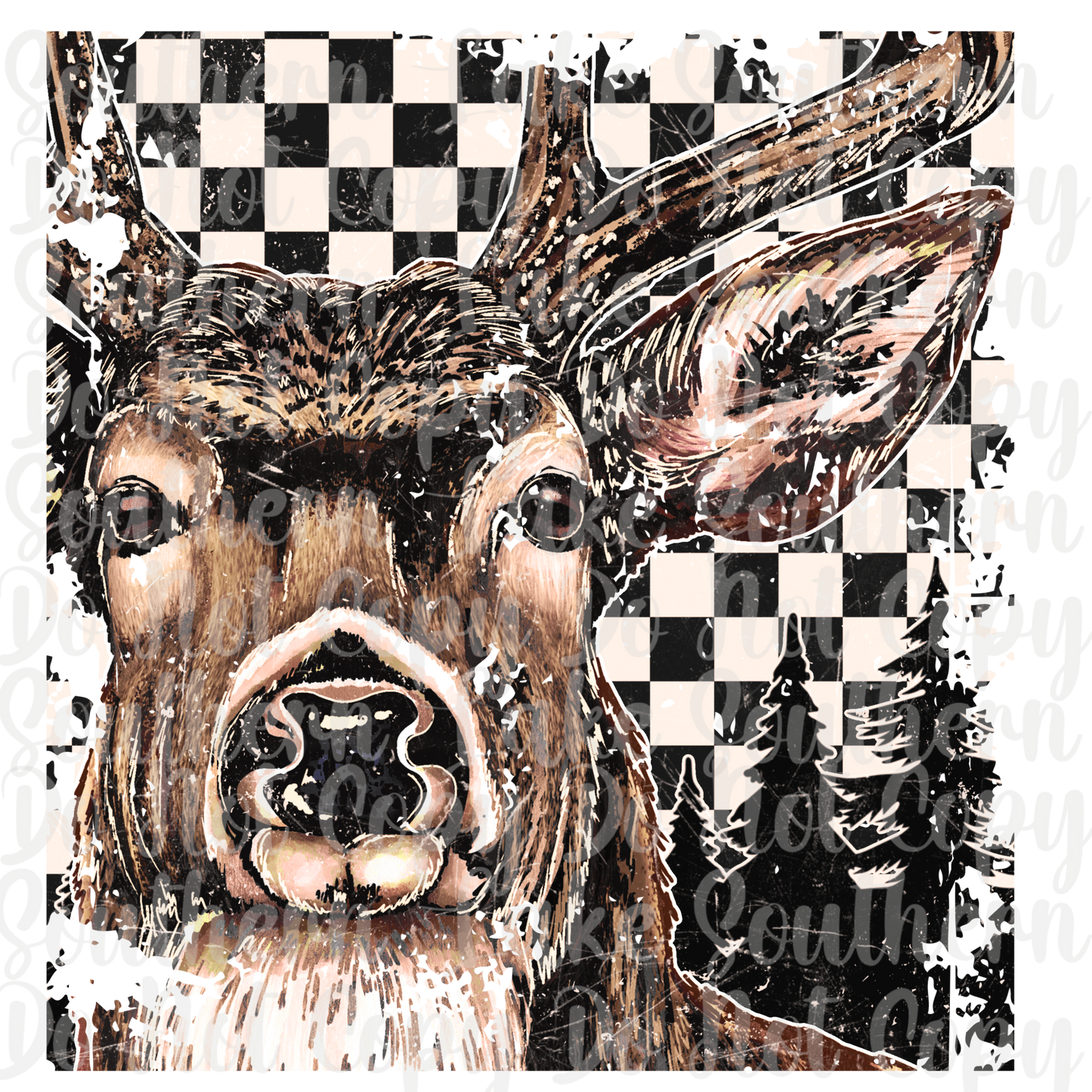Buck With Checkered Background DTF Single Print