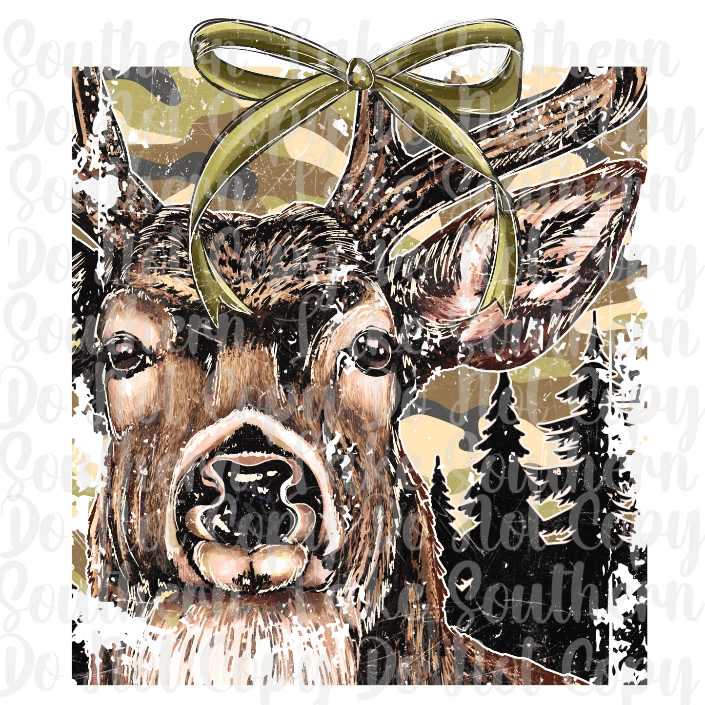 Buck With Bow Camo Background DTF Single Print