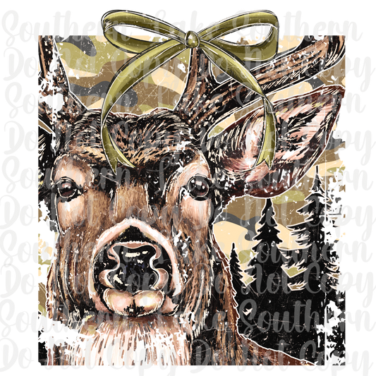 Buck With Bow Camo Background DTF Single Print