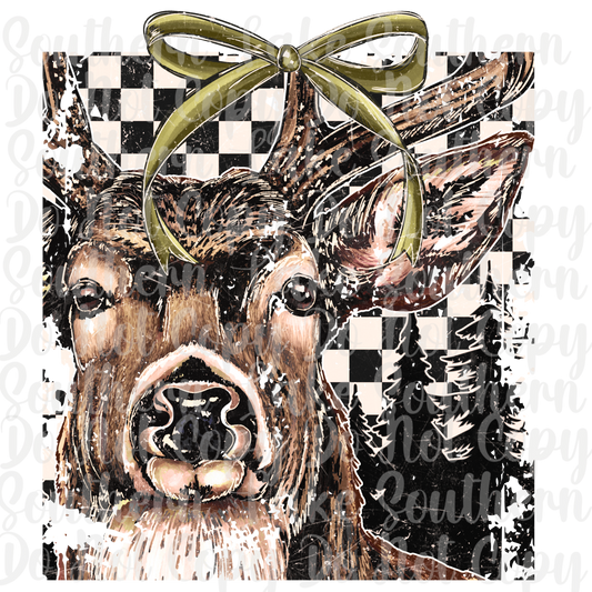 Buck With Bow Checkered Background DTF Single Print