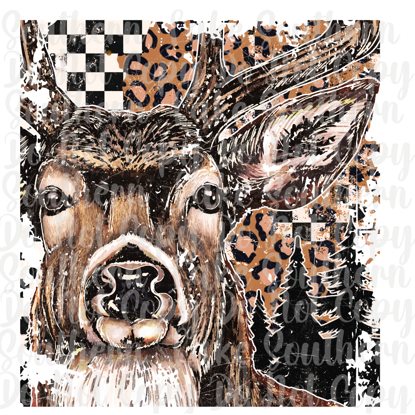 Buck Checkered and Leopard DTF Single Print