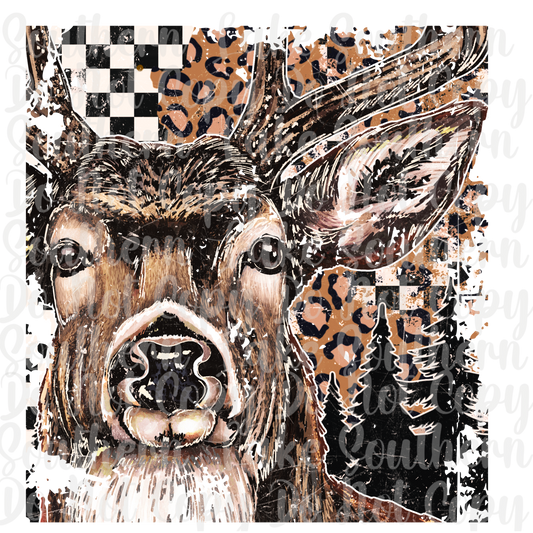 Buck Checkered and Leopard DTF Single Print