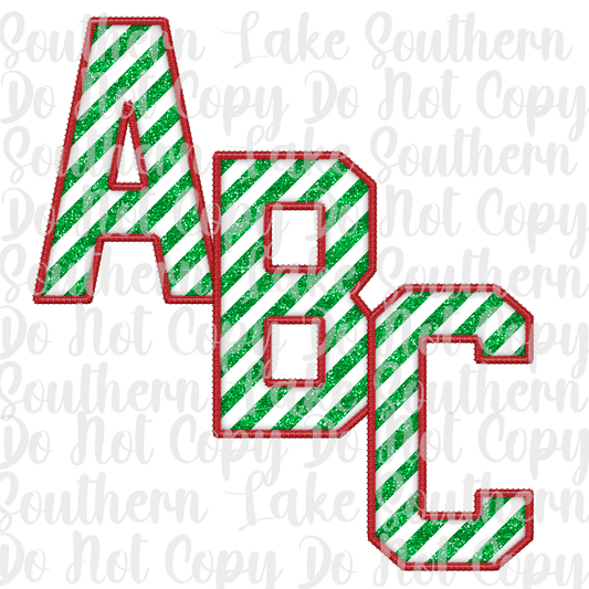 Green and White Candy Cane with Red Trim Alpha Set A-0 Digital Download Only