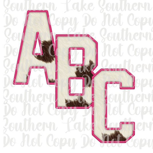 Cow Print with Hot Pink Outline Alpha Set A-0 Digital Download Only