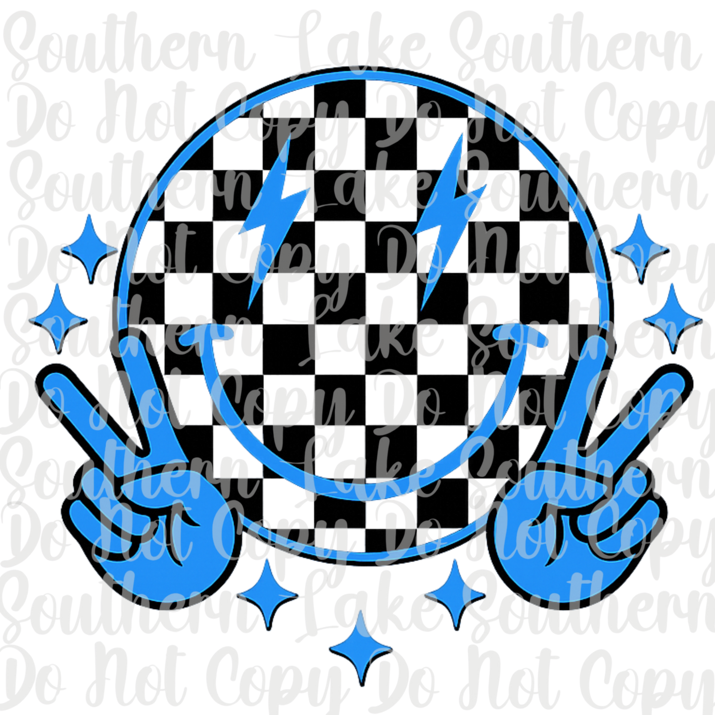 Blue Peace Sign Checkered Smiley DTF Single Print