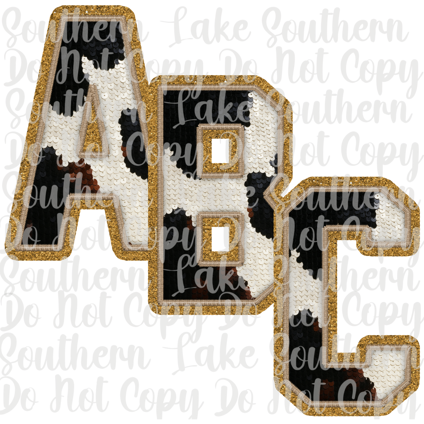 Black and White Sequin Cow Print Alpha Set A-0 Digital Download Only