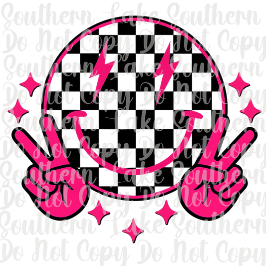 Pink Peace Sign Checkered Smiley DTF Single Print