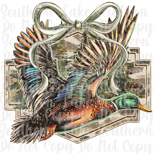 Duck With Green Bow Camo Plaque DTF Single Print