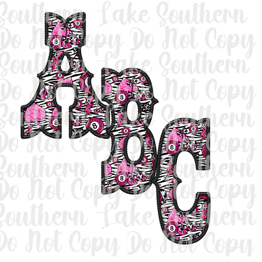 Black and white Zebra w/ Pink 8 Balls and Cherries Alpha Set A-0 Digital Download Only