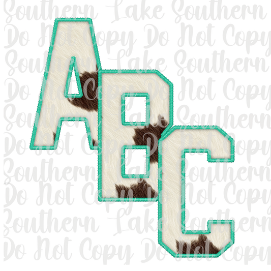 Cow Print with Teal Outline Alpha Set A-0 Digital Download Only