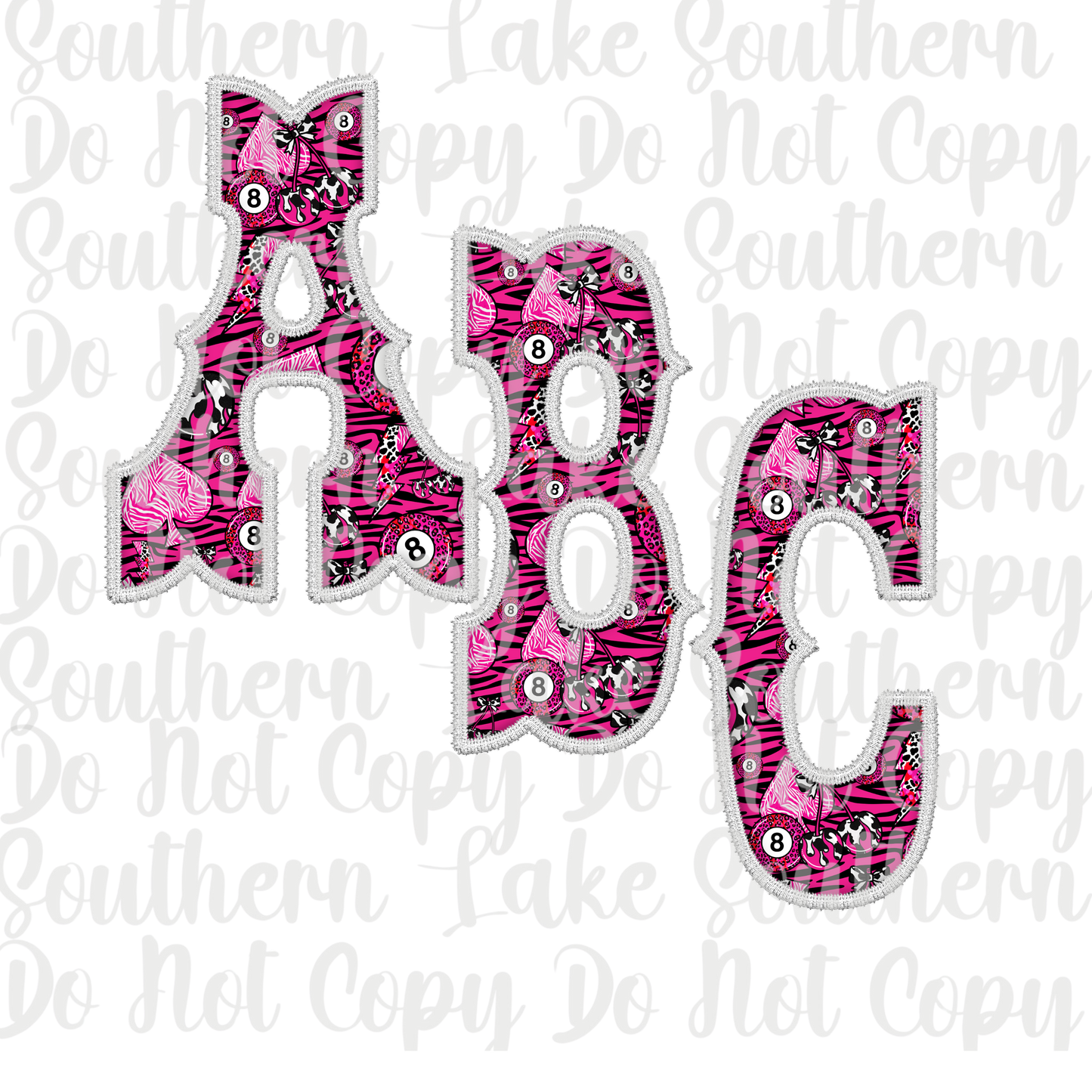 Pink Zebra w/ Pink 8 Balls and Cherries Alpha Set A-0 Digital Download Only