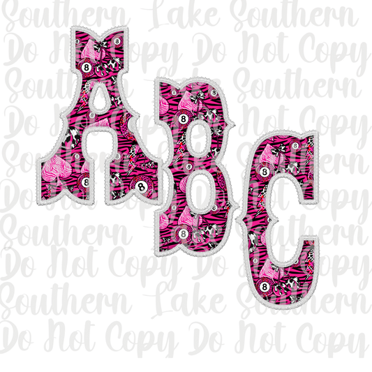 Pink Zebra w/ Pink 8 Balls and Cherries Alpha Set A-0 Digital Download Only